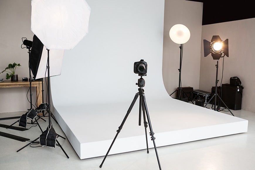 Studio lighting with softbox setup