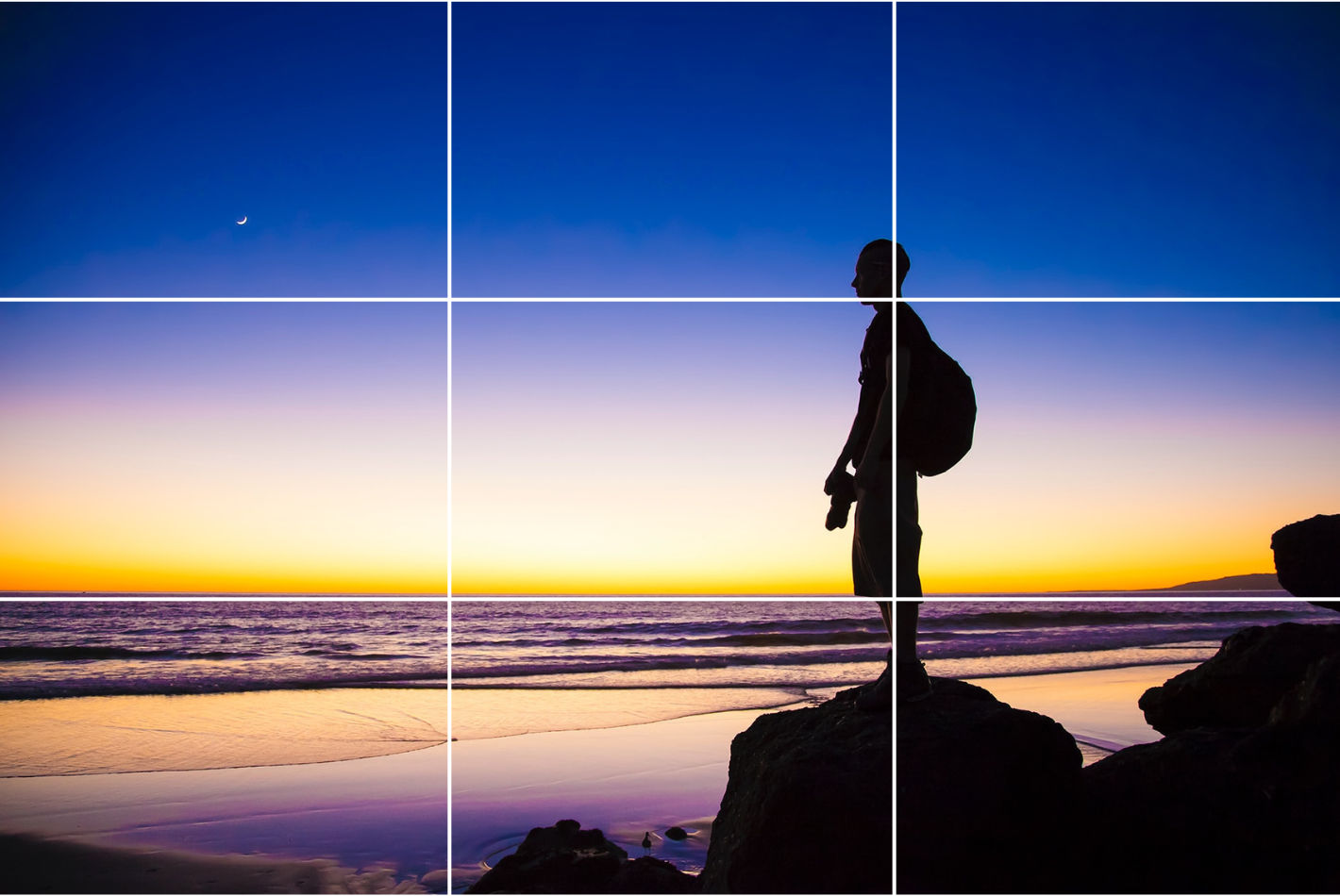 Rule of thirds sunset beach composition