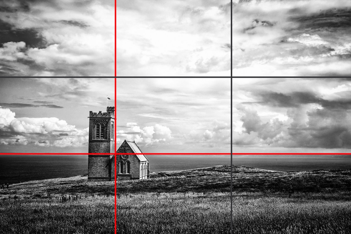 Black and white church composition example